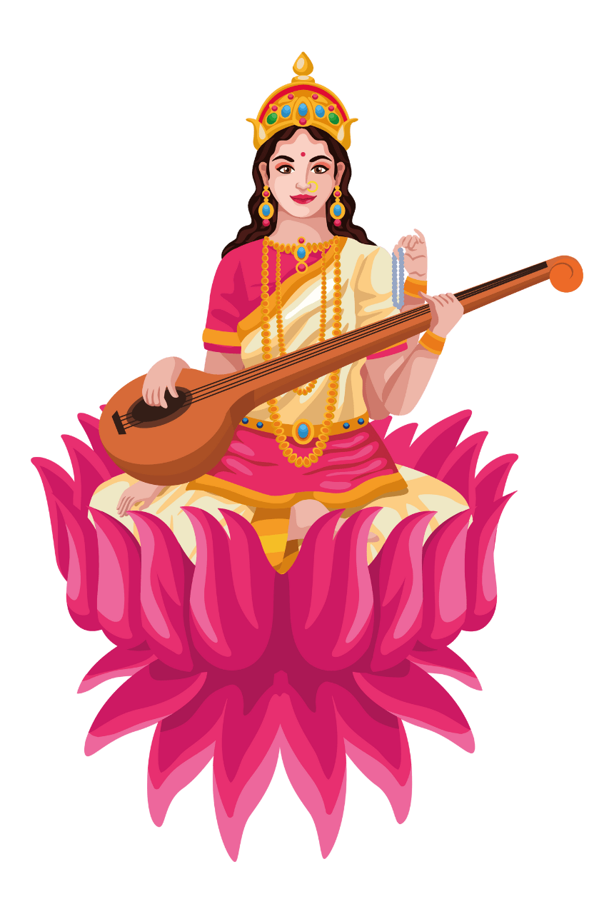 An illustration of the Hindu Goddess Saraswati, who is known as the god of literature in Hindu religion.